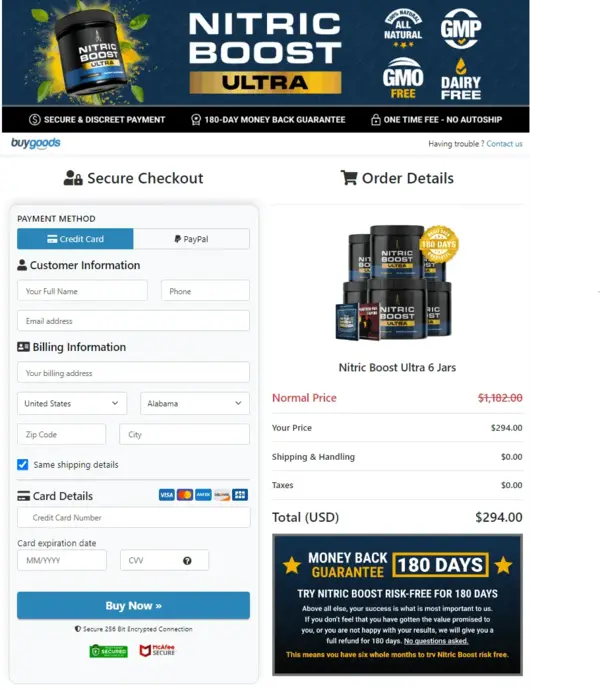 Nitric Boost Energy Booster Supplement - Secure Order Page